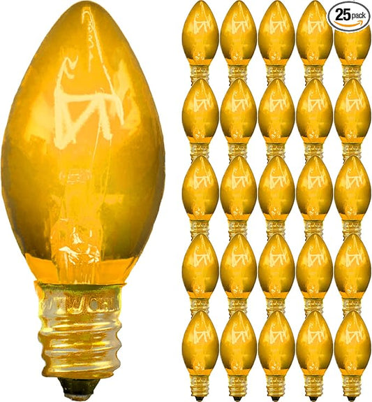 EST. LEE DISPLAY L D 1902 Indoor ＆ Outdoor String Light C7 Ceramic Christmas Steady Replacement Bulbs (Clear Glass, Yellow)