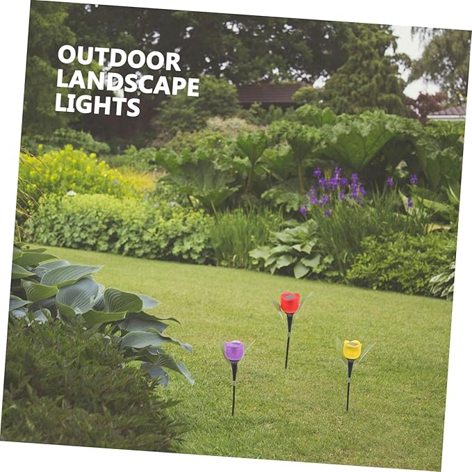 BESPORTBLE 3pcs Solar Led Tulip Garden Lights Pathway Solar Landscape Lights Weatherproof Outdoor for Yard Driveway Random Color
