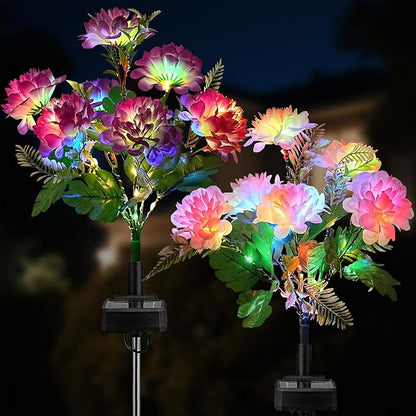 2 Pack Solar Garden Lights Outdoor, LED Colorful Waterproof Solar Powered Chrysanthemum Flowers Landscape Lights for Patio, Outside Yard, Pathway Decorative, Décor, Gifts, Two Lighting Modes
