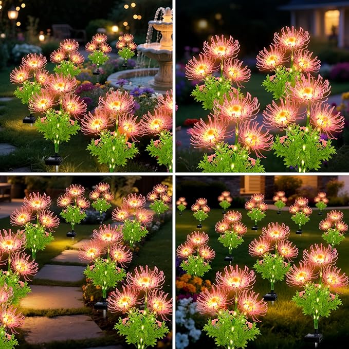 Solar Garden Flower Lights Outdoor, 4 Pack Pink Spider Lily Solar Lights with Glowing Stems, IP65 Waterproof LED Yard Decor for Patio Lawn Pathway, Mother's Day Valentine Gifts for Women Mom Grandma