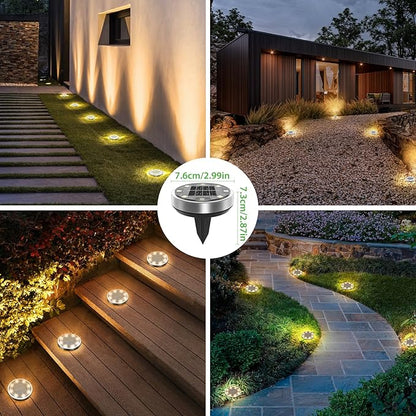 nipify 8 Pack Solar Ground Lights Outdoor, 8 LED Solar Disc Lights Waterproof for Yard Garden Walkway Deck Patio Landscape Lawn Driveway (Warm White)