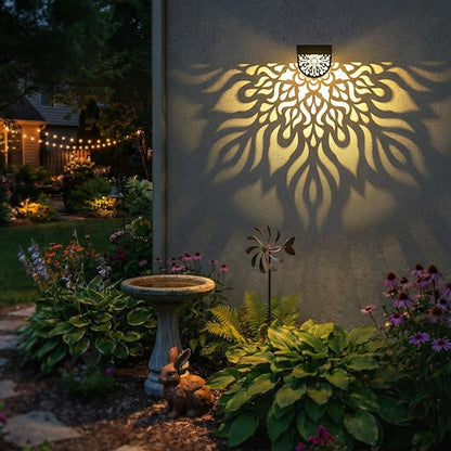 4 Pack Solar Fence Lights Outdoor Wall Lights Plastic Solar Powered Deck Step Stair Lights Mandala Theme Waterproof Fence Solar Light for Garden Post Patio Yard Decor, Gardening Gifts for Women Mom