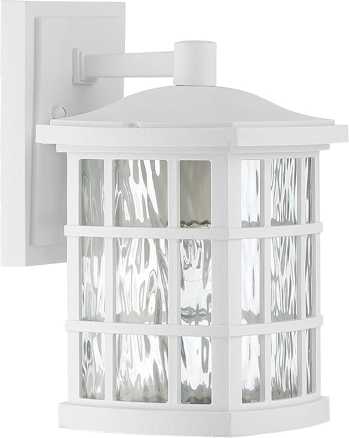 Quoizel Stonington Outdoor Wall Lantern, Coastal Armour 10.5 Inch 1-Light Matte White Vintage Wall Sconce, Clear Water Glass, 100W, Decorative Outside Lights for Patio, Porch, Garage or Yard