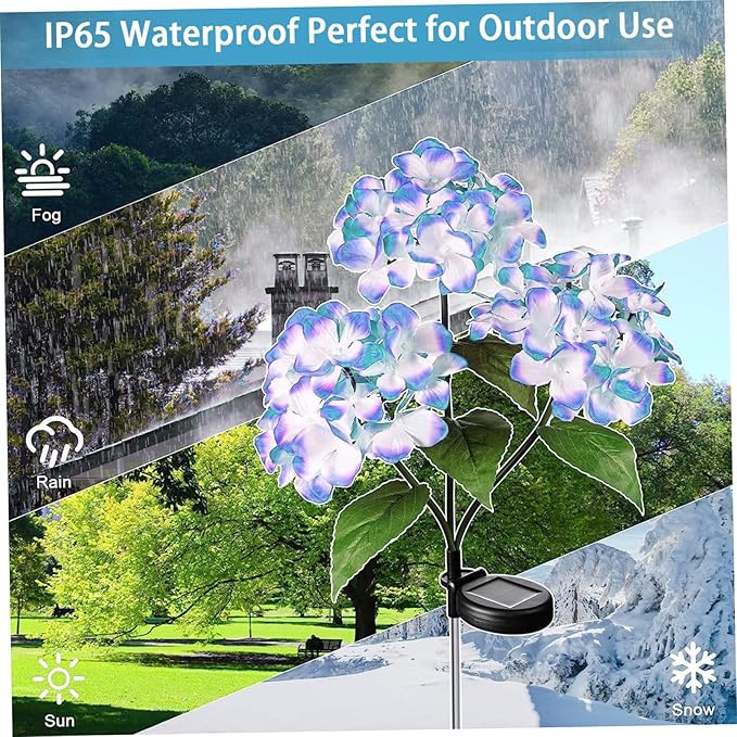Solar Garden Lights Outdoor 28.7'' Solar Flower Lights Realistic Hydrangea Stake IP65 Waterproof Pathway Light for Outside Yard Garden Decor Style 1 Stake