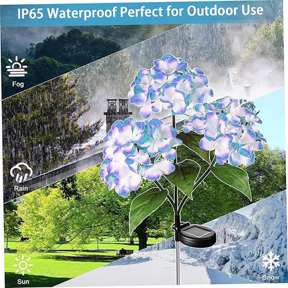 Solar Garden Lights Outdoor 28.7'' Solar Flower Lights Realistic Hydrangea Stake IP65 Waterproof Pathway Light for Outside Yard Garden Decor Style 1 Stake
