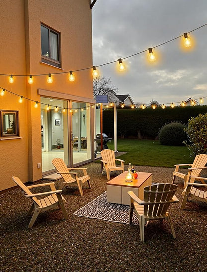 50FT(2x25FT) Solar String Lights Outdoor with Remote, Waterproof Dimmable 3 Modes Patio Lights with 20+2 LED G40 Bulbs for Cafe Bistro-Black