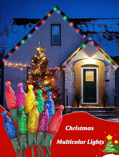 SUNSGNE 25FT Colored Christmas Lights with 25 LED Diamond Shatterproof Multicolor Bulbs, Colorful Christmas Lights for Patio Yard Porch Balcony Gazebo Xmas Decorations, E12 Socket