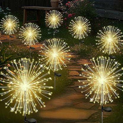 ALSO GO Solar Garden Lights Outdoor Waterproof, 8 Pack 960 LED Solar Firework Lights, Decorative Garden Décor Outside for Flowerbed Pathway Party Christmas Decoration, Warm White