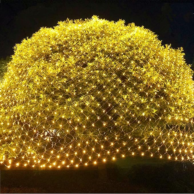 2 PACK Battery Operated Net String Lights 4.9x3.9Ft 100LED-Light 8 Modes Mesh Waterproof Wide Angle LED Curtain Lights for Christmas Xmas Garden Yard Party Wedding and Holiday Decor( Warm White)