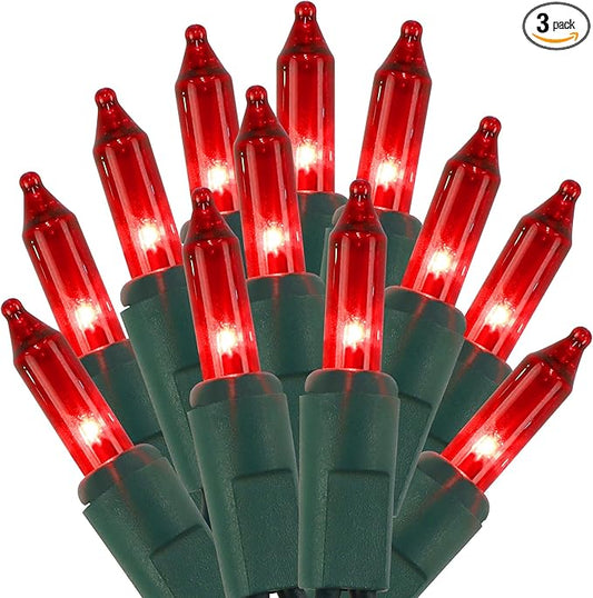3 Pack Red Valentines String Lights, 100 Count Each, Incandescent Mini Christmas Lights, Connectable Xmas Tree Light for Indoor Outdoor Garland Birthday Holiday Wedding Festival Party