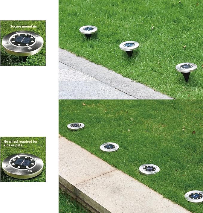 Outdoor Solar Powered Ground Lights Bright 8 LED Waterproof In-ground Disk Puck Flat Garden Path Lights for Landscape Outside Patio Pathway Walkway Driveway Yard Backyard Lawn Decoration 8 PACK