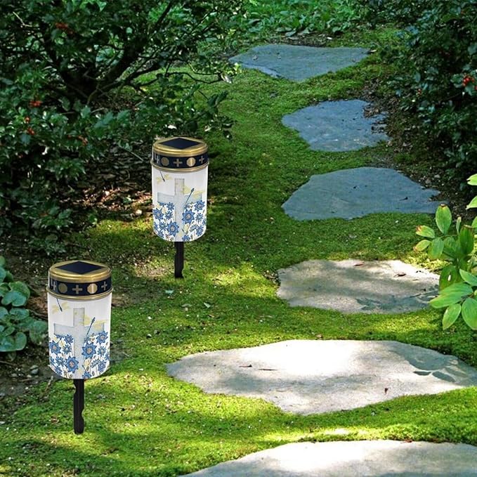 ZOUTAIRONG Solar Cross for Cemetery Grave,4 Pack Solar Lights Outdoor Pathway,Solar Walkway Lights Outdoor,Garden Led Lights for Landscape/Patio/Lawn/Yard/Driveway-Cold White