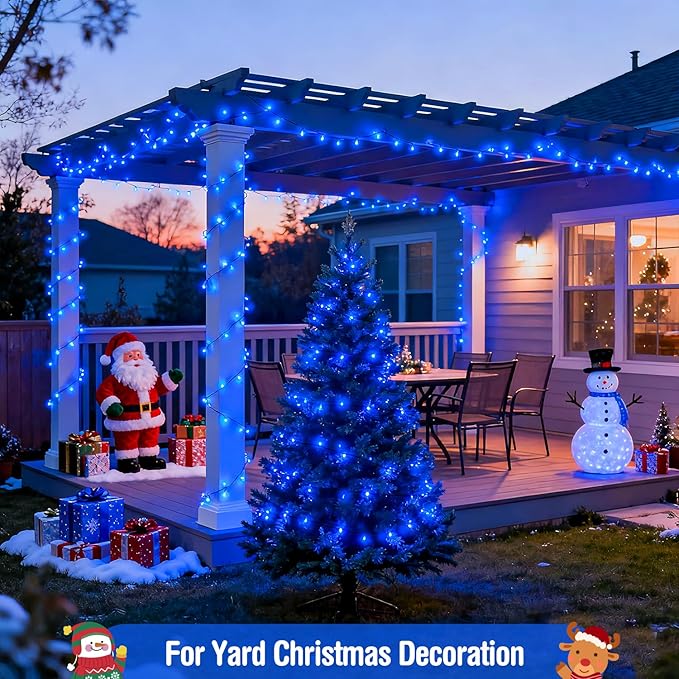 JMEXSUSS Blue 400 LED Christmas Lights Outdoor, 132ft Christmas Tree Lights with Remote, Indoor Blue String Lights Plug in for House Christmas Bush Decorations