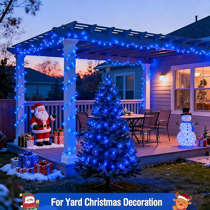 JMEXSUSS Blue 400 LED Christmas Lights Outdoor, 132ft Christmas Tree Lights with Remote, Indoor Blue String Lights Plug in for House Christmas Bush Decorations