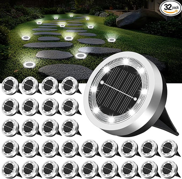 Mini Solar Ground Lights Outdoor 32 Pack Waterproof Upgraded Anti-Rust Solar Flat Garden Lights Stainless Steel | Lumora
