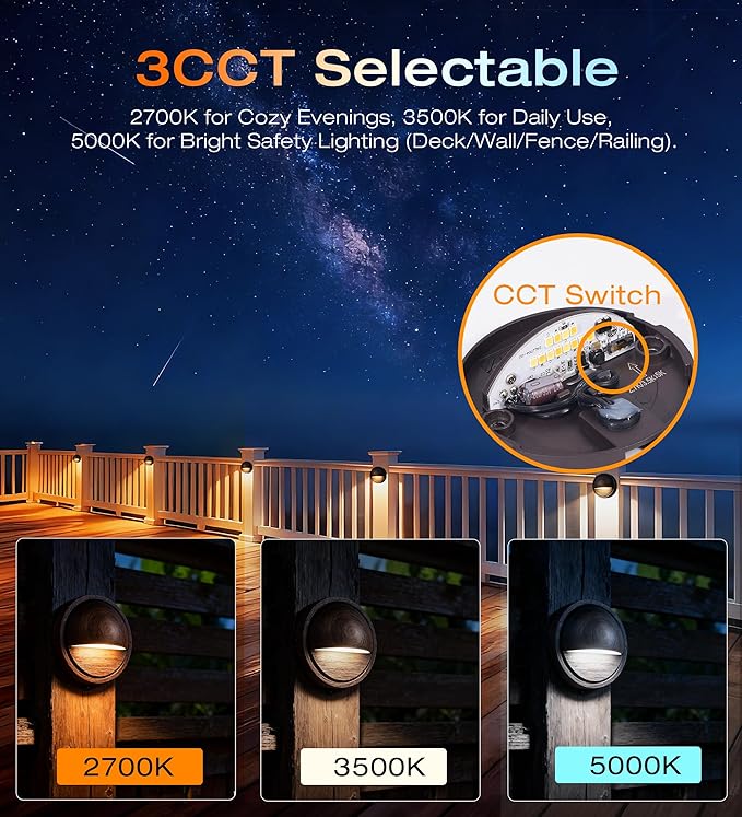 CLOUDY BAY [6 Pack] 3CCT Low Voltage LED Deck Lights Outdoor,2700K/3500K/5000K Selectable,Landscape Step Stair | Lumora