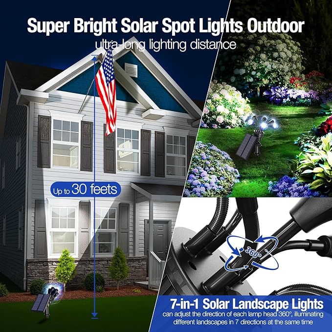 Solar Spot Lights Outdoor 1000LM, IP68 Waterproof Solar Lights Outdoor with 7x360° Adjustable Metal Hose, 4 | Lumora