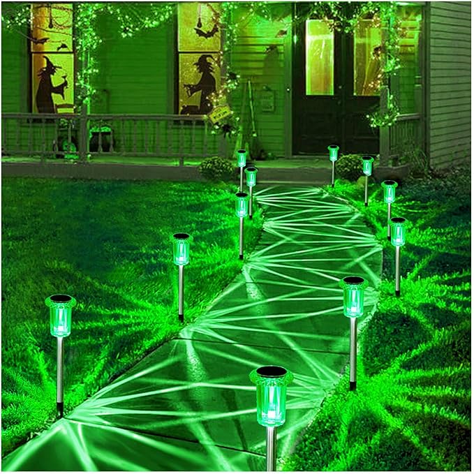 St Patricks Day Decorations Solar Lights Outdoor 10 Pack Solar Pathway Lights Green Halloween Decorations | Lumora