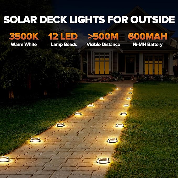 LUTEC 4 Pack Solar Driveway Lights, 12 LEDs IP67 Waterproof Outdoor Solar Dock Driveway Marker Lights for Step | Lumora