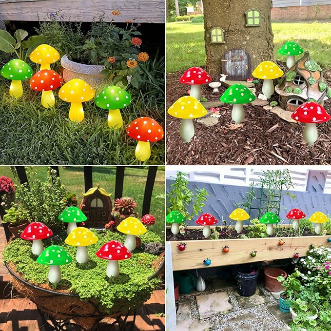 Upgraded Outdoor Solar Garden Mushroom Lights(6 Mushrooms Lamps), 8 Modes Outside Waterproof Solar Powered Christmas Lights Decoration, Yard, Lawn, Pathway... (Multi-Colored)