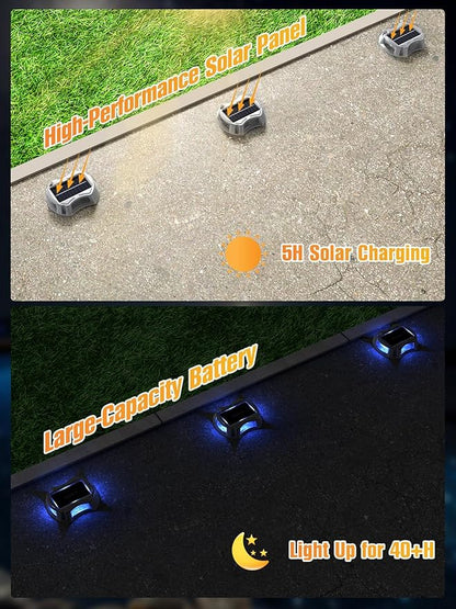 Solar Driveway Lights Solar Dock Lights 9 Colors in 4 Pack, Waterproof IP68, Outdoor, for Driveway Markers, Pathway, Sidewalk, Marine Dock, Warning Step