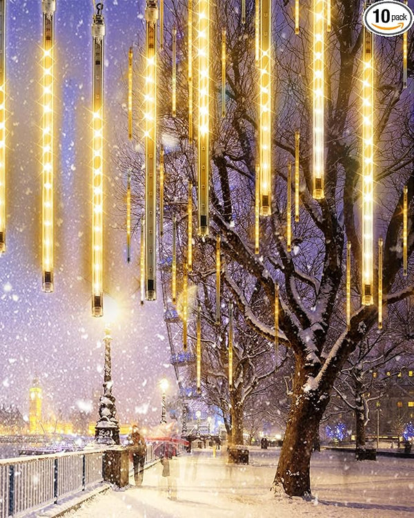 Flacchi Warm White 10 Tubes 240 LED Raindrop Meteor Shower Icicle Lights with Timer Function - Outdoor String Light | Lumora