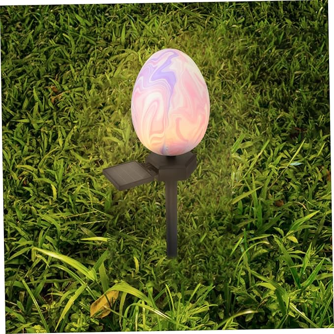 Hemoton Solar Easter Egg Stake Lights for Outdoor Decor Waterproof LED Garden Lights for Pathway and Yard Decoration