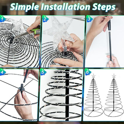 4 Pack Solar Spiral Christmas Tree Lights Outdoor, 32inch 270LEDs Christmas Pathway Light with 8 Modes, Auto On/Off, IP65 Waterproof, Timer & Memory Function for Yard Garden Christmas Decorations
