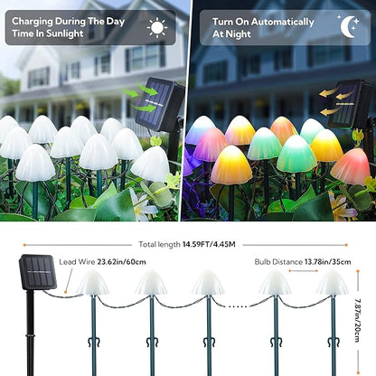 Set of 12pcs Mushroom Solar Garden Lights,2 Modes 14.5ft Solar Powered Mushroom Night String Lights Waterproof for Outdoor Pathway Garden Lawn Party Christmas Decor (Multicolor)