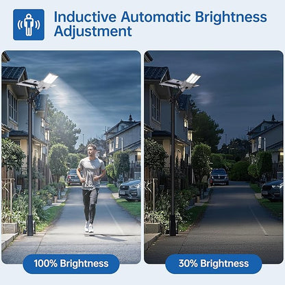 11000W Solar Street Light Outdoor Waterproof with Dual Solar Panels – 650,000LM 3-Sided LED Lights, 144pcs LEDs, 50000mAh Battery, Motion Sensor, Dusk to Dawn for Parking Lot, Yard,Garden