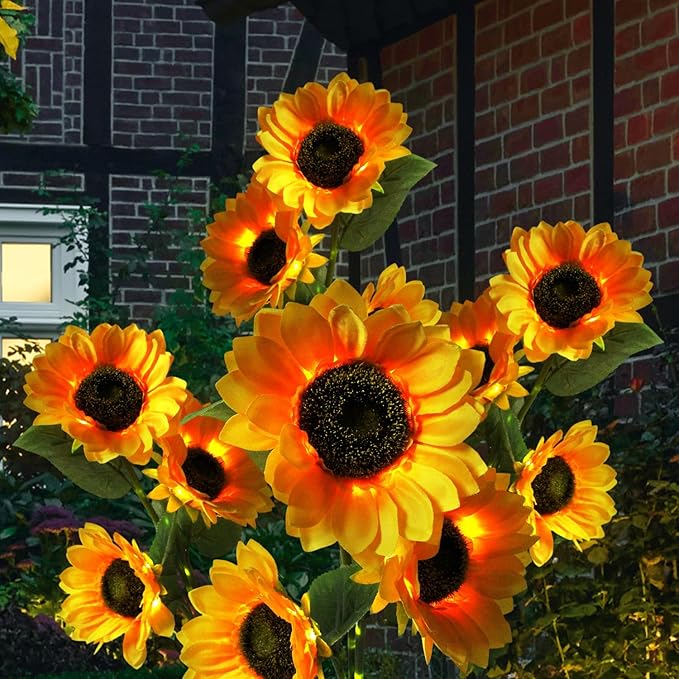 Solar Sunflower Garden Lights Outdoor 4 Pack, Decorative Solar Flower Lights Waterproof, Color Changing Solar Powered Yard Pathway Lawn Lights, Garden Patio Backyard Decor
