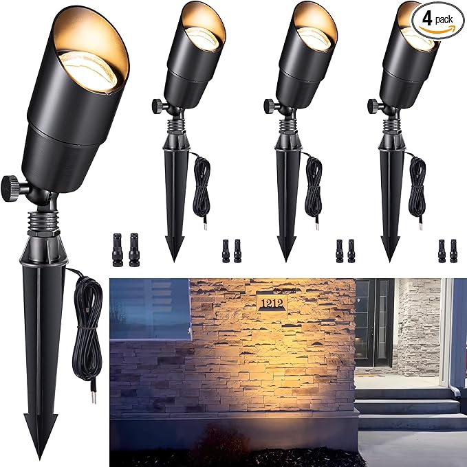 Gardenreet Brass Landscape Lighting - Black Outdoor Low Voltage Spotlights LED, 12V Wired Uplights, Waterproof Spot | Lumora