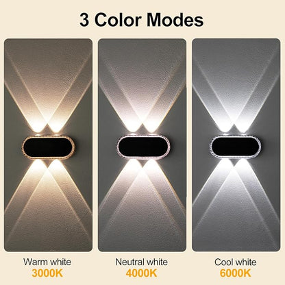 Solar Fence Lights Outdoor: Dual Focused LED Up Down Wall Lighting - IP65 Waterproof - 3000K/4000K/6000K 3 Modes 10-12H Lasting - Easy to Install for Porch Backyard 4 Pack