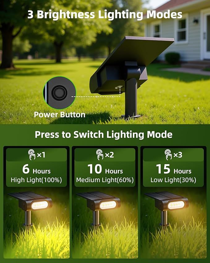 EZVALO Solar Spot Lights Outdoor IP67 Waterproof, Adjustable Solar Landscape Lights, 3 Lighting Modes Solar | Lumora