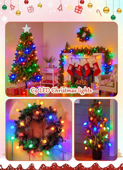 Vintage C9 LED Christmas Lights Outdoor, 50 Feet C9 String Lights with 50 Shatterproof C9 Bulbs, Waterproof Connectable Commercial Christmas Tree Lights for Outside Roofline Patio Decor, Multicolor