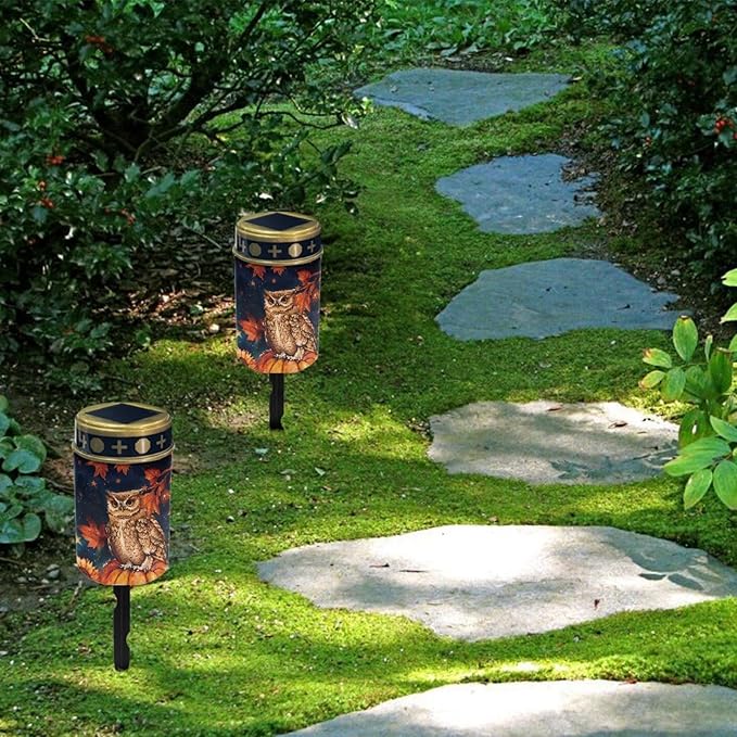 Autumn Fall Owl Solar Garden Lights Outdoor Waterproof Thanksgiving Decor Set of 6,Solar Stake Lights for Yard | Lumora