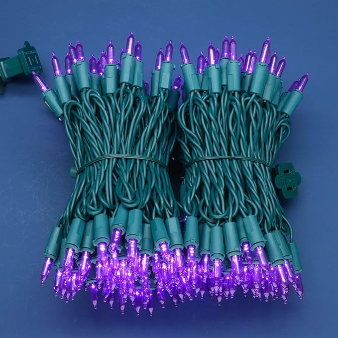 200 Count Purple LED Christmas Lights, 66 ft Green Wire UL Certified Commercial Grade Holiday String Light Set (Purple)