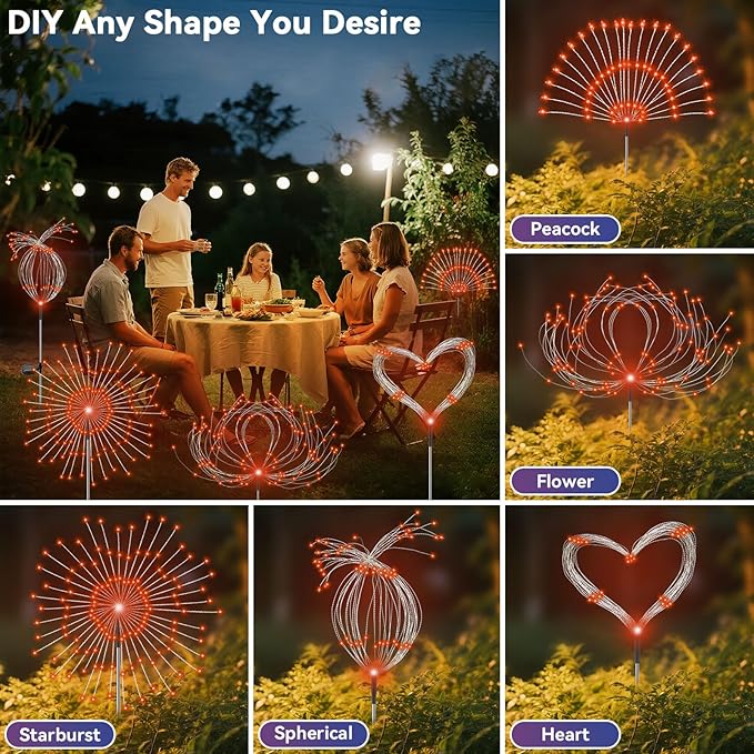 Garden Outdoor Lights, 2 Pack 120 LED Solar Garden Lights Fairy Lights Outdoor Waterproof Decorative Solar Firework | Lumora