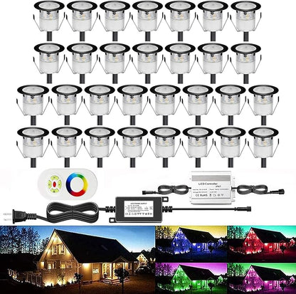 30Pcs LED Deck Light Kit 0.1W-0.3W Low Voltage RGB Outdoor Lighting 6Lm IP67 Waterproof Outdoor Black Border Step Stairs Garden Yard Patio Landscape Decor Lighting(RGB, 30pcs)