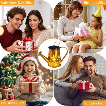 YJFWAL Solar Watering can with Lights, Unique Gifts for Mom Grandma Women Birthday, Waterproof Gardening Gifts Watering Can with Cascading Lights Outdoor Decor for Garden Patio Yard Pathway