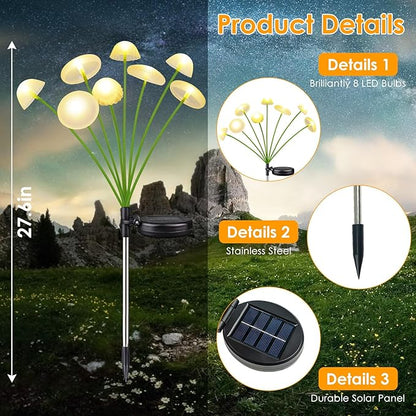 KAQ Solar Garden Lights Outdoor 6PK 48LED, Mushroom Solar Lights Outdoor, IP65 Waterproof Firefly Light Outside Decor for Patio Pathway, Sway by Wind for Pathway Garden Decorations, Warm White
