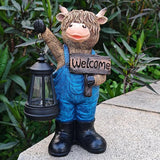 Solar Garden Statues -Highland Cow Lantern Outdoor Handmade Resin Statue with LED Light, and Welcome Holder for | Lumora