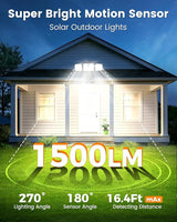 1500LM Clip On Solar Lights Outdoor, Motion Sensor Outdoor Lights with 270° Wide Angle & Remote Contral, 3 Heads | Lumora
