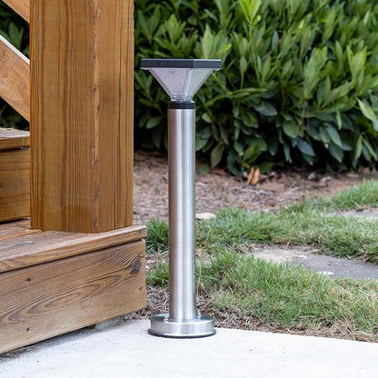 Gama Sonic Luxor Bollard Outdoor Solar Pathway Light, Silver Stainless, 20.25-inch Lamp Height, Sidewalk, Path, Driveway, 50 Lumens (144i58070)