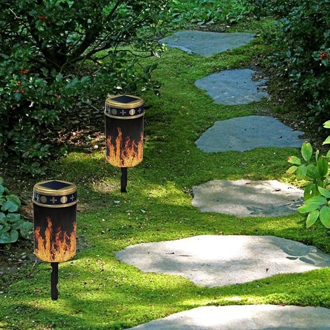 Flame Decorations Solar Lights,Stake Lights, Outdoor Waterproof Memorial Day Decorations Patriotic Lights for Garden Yard Pathway Grave