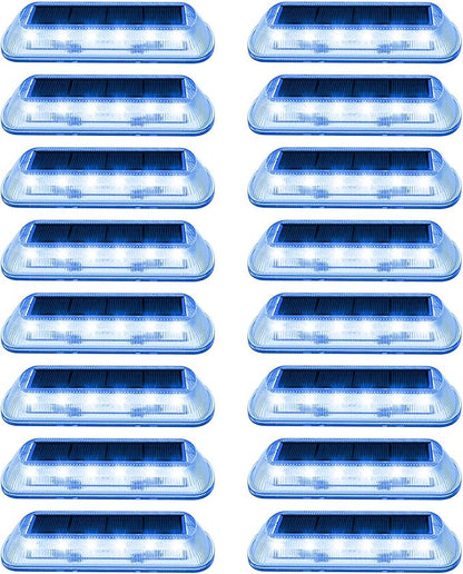 T-SUN Solar Deck Lights Outdoor Waterproof, Deck Lights Solar Powered, Driveway Marker Light for Fence Front Door, Step, Stair, Garden, Sidewalk, Pathway, Dock Porch, Backyard (Blue, 16 Packs)