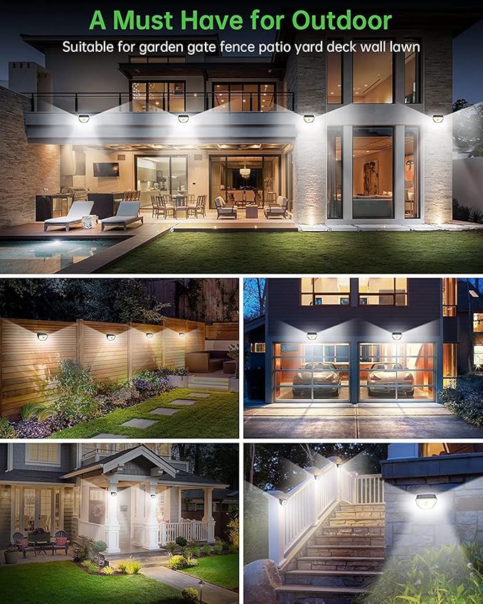 Solar Lights Outdoor 200 LED with 3 Lighting Modes, Solar Motion Sensor Lights, IP65 Waterproof Solar Powered Lights, 270° Wide Angle, for Garden Patio Yard Fence Deck, WHPG005AB,Black (6 Pack)