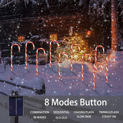 Christmas Decorations Outdoor, 10 Pcs Candy Cane Lights, 21'' Solar Pathway Lights with 8 Lighting Modes, Waterproof Garden Lights for Christmas Patio Yard Walkway Decorations