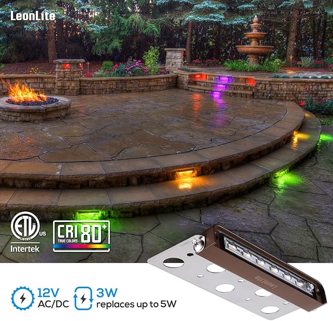 LEONLITE 7 Inch 3W RGB LED Hardscape Lighting, Retaining Wall Lights Color Changing, LED Landscape Lights, 12V-24V AC/DC, Swivel Hardscape Paver Light, Low Voltage Step Lights, ETL Listed, Pack of 4