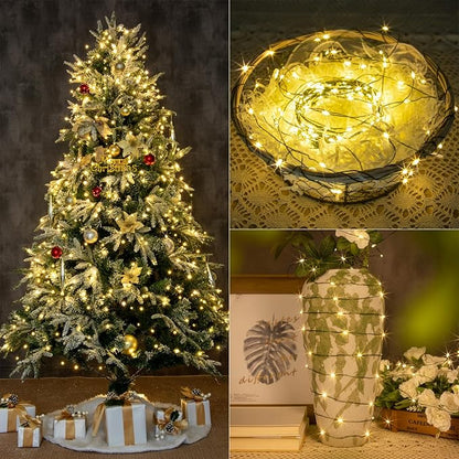 Solar String Lights for Outside,33FT 100LEDs (4 Pack) Solar Fairy Lights,Waterproof 8 Modes Outdoor String Light for Patio Garden Backyard Tree Balcony Christmas,Green Wire,Warm White